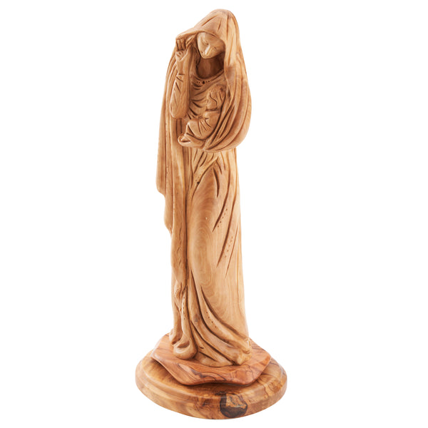 Olive wood Virgin Mary statue Holding baby Jesus | Holy Mother Religious Figurine for home Decor