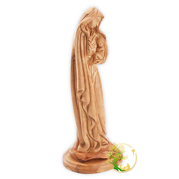 Olive wood Virgin Mary statue Holding baby Jesus | Holy Mother Religious Figurine for home Decor