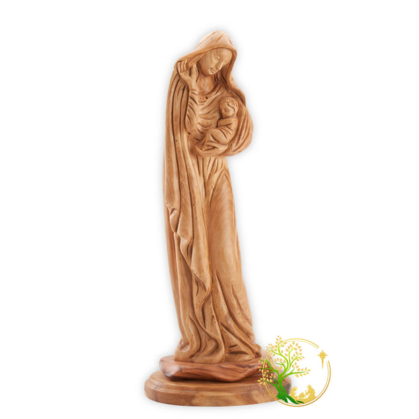 Olive wood Virgin Mary statue Holding baby Jesus | Holy Mother Religious Figurine for home Decor