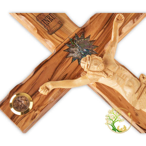 Mother of pearl large wall Crucifix | Hand carved Jesus catholic cross | Holy Land Relics | Religious gift
