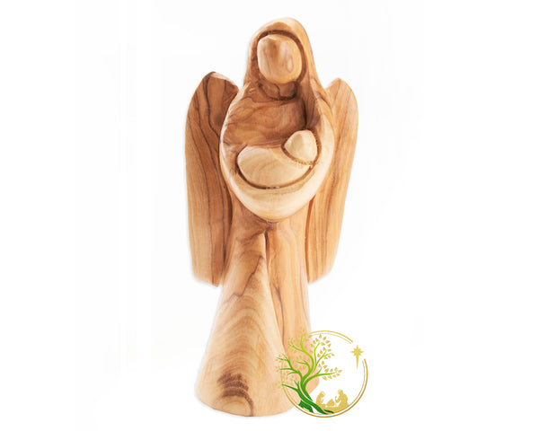 Olive wood guardian angel holding a baby statue | Loss of baby sympathy gift | Grief and loss gift | Newborn gift