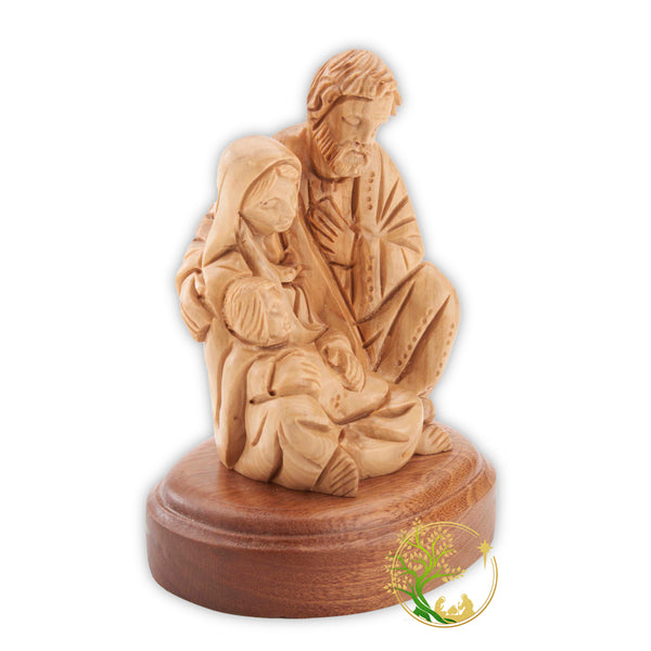 Small Virgin Mary, Joseph & baby Jesus religious statue - Holy Family Handmade figurine carved out of olive wood - Made in The Holy Land.