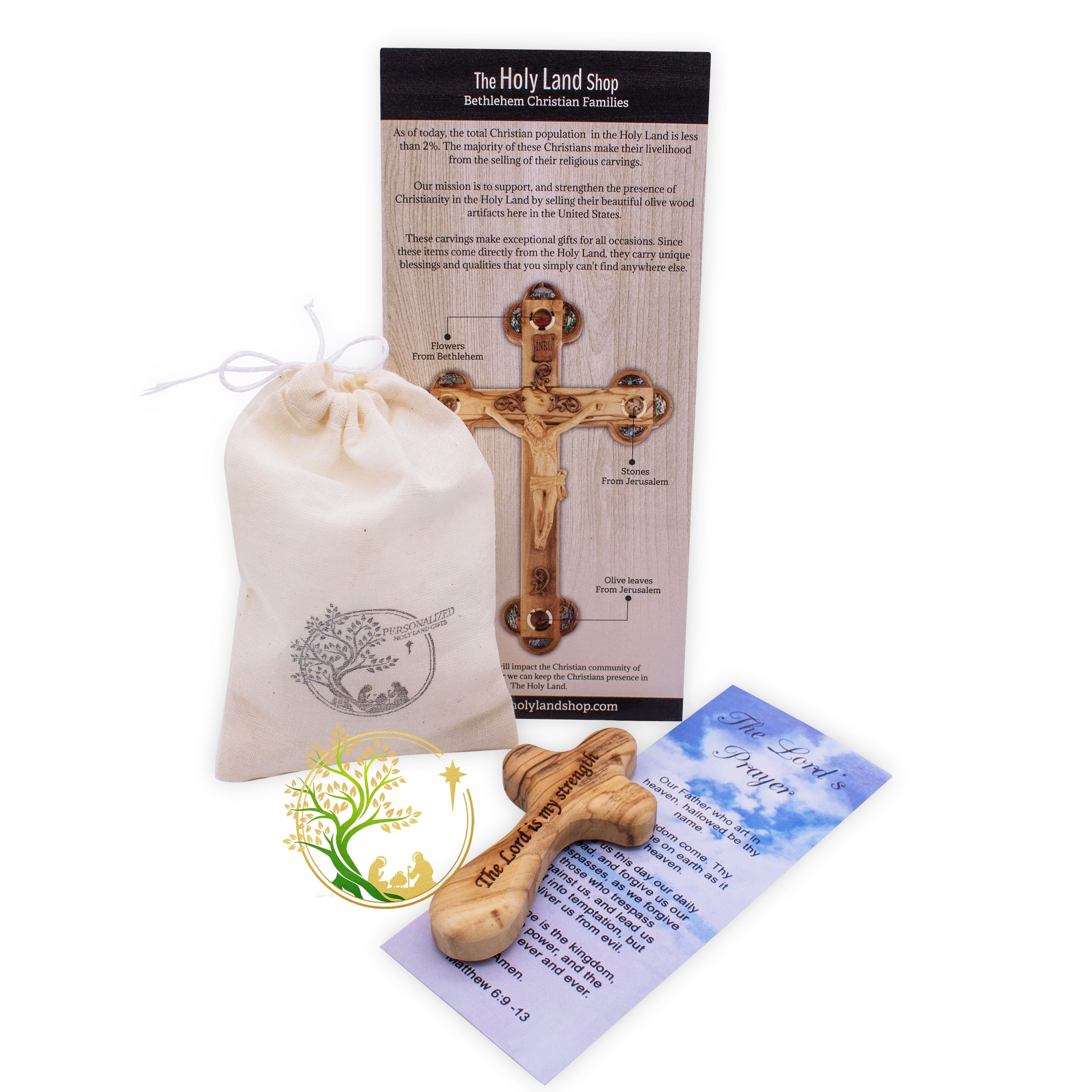 Comfort cross, Holy Land prayer Palm cross made of Olive wood